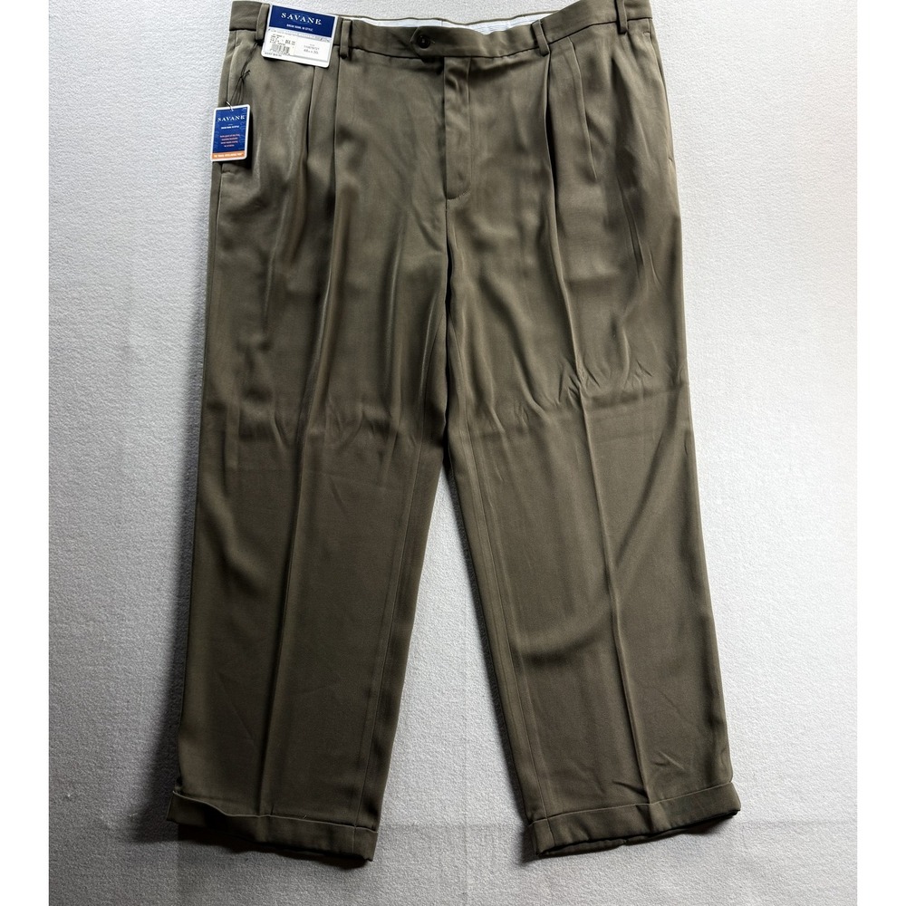Savane Pants Mens 48x30 Green Pleated Dress Slacks Travel Intelligence Big Tall
